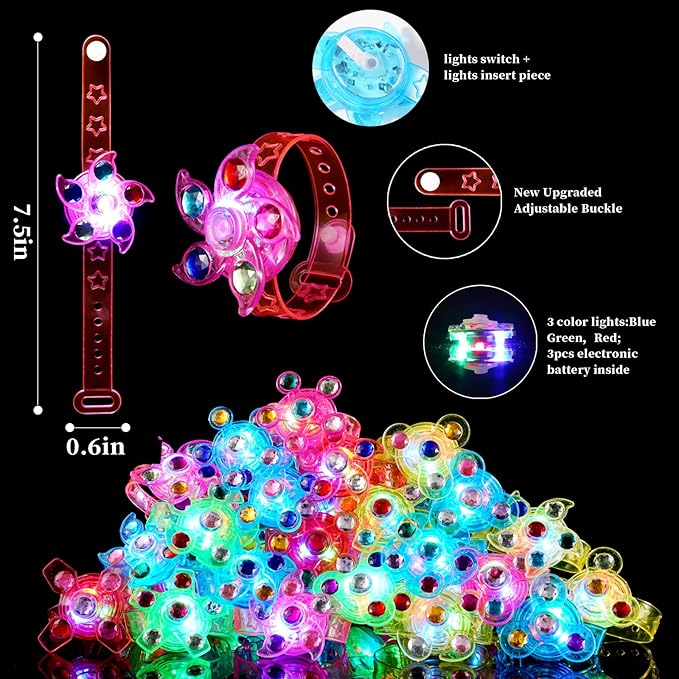 WELLVO 28 Pack Party Favors for Kids 4-8-12 - LED Light Up Fidget Spinner Bracelets Glow in The Dark Party Supplies, Birthday Gifts, Treasure Box Toys, Carnival Prizes, Pinata Goodie Bags Stuffers