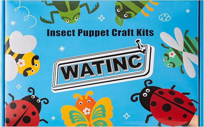 WATINC 6Pcs Hand Puppet Making Kit, Art Craft Felt Sock Puppet Toys, Creative DIY Make Your Own Pompoms Wiggle Googly Eyes Storytelling Role Play Party Supplies Gift for Girls Boys (Insect)
