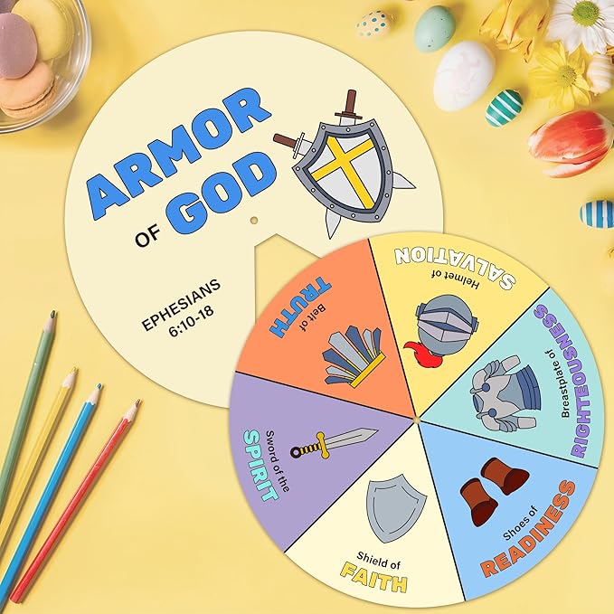 COcnny 24 Sets Armor Of God Color Wheel Craft, Color Your Own Knight Art for Kids, Religious Bible Coloring DIY Crafts Art Cards Game for Sunday School Christian Classroom Home Activities VBS Supplies