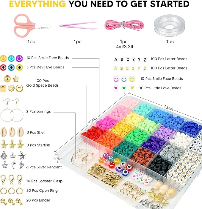 Dowsabel Clay Beads Bracelet Making Kit for Beginner, 5000 Pcs Preppy Polymer Clay Beads with Charms Kit for Jewelry Making, DIY Arts and Crafts Birthday Gifts Toys for Kids Age 6-13