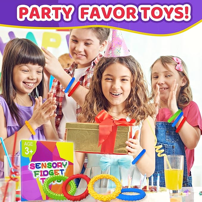 Sensory Fidget Toys for Kids Toddlers Stocking Stuffers 4PC Stretchy Texture Fidgets Bracelet for Autism ADHD Boy Quiet Figette Anxiety Relief Silent Calm Down Silicone Stress Toy Classroom Prizes