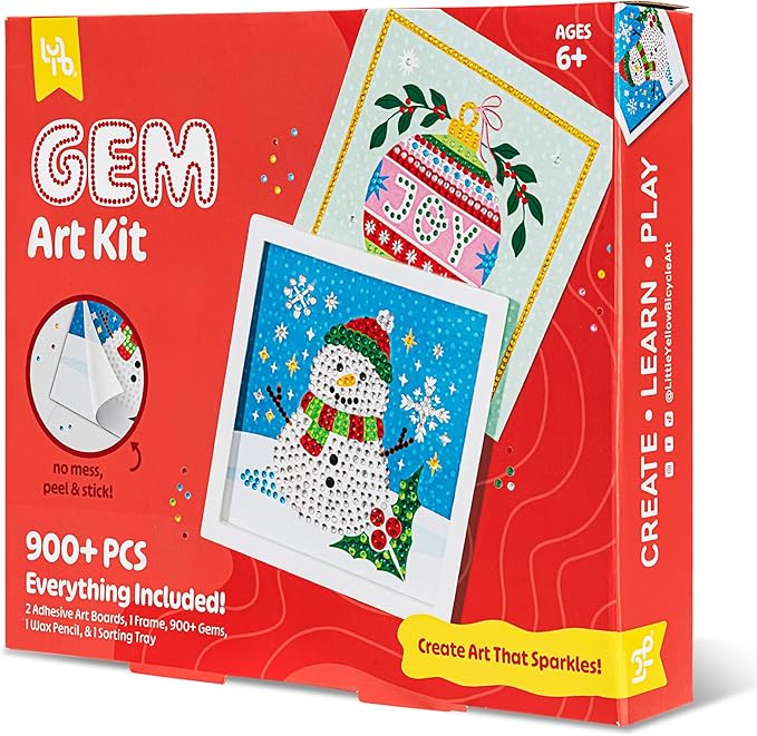 Snowman Gem Art Kit - DIY Sparkling Snowman Craft Set, Pre-Printed Sticky Canvas & Gems, Holiday-Themed Activity, Kids & Adult