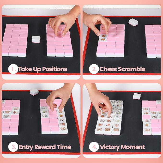 Seaside Escape Game Blocks, Mahjong Game Set with 49 Tiles 35mm, Mahjong Tile Game(Pink)