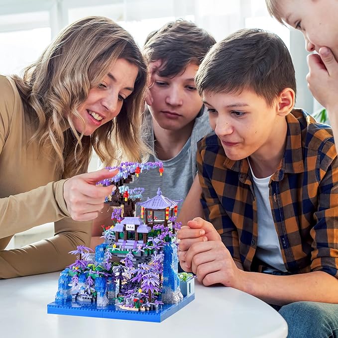 Cherry Blossom Tree House Micro Building Blocks Set,Peach Blossom Pond Flowers Bricks Architecture Kit with LED Light Gifts for Adults and Kids(2500+Pieces)