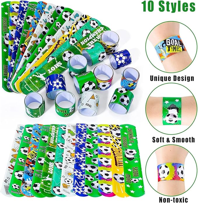 Viicoor Soccer Slap Bracelets 30PCS Snap Bracelet Wrisrtband for Party Favors Basket Bag Filler School Prizes Gifts Party Favors Bulk