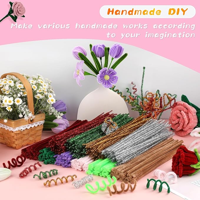 Pipe Cleaners Craft, 100Pcs Pipe Cleaners Supplies for Flower Making, Chenille Stems Supplies for Festivals Bouquet DIY Hand Arts Decorations Making/Light Pink