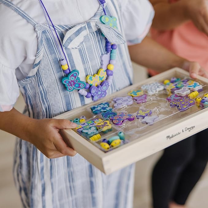 Melissa & Doug Created by Me! Butterfly Beads Wooden Bead Kit, 120+ Beads for Jewelry-Making