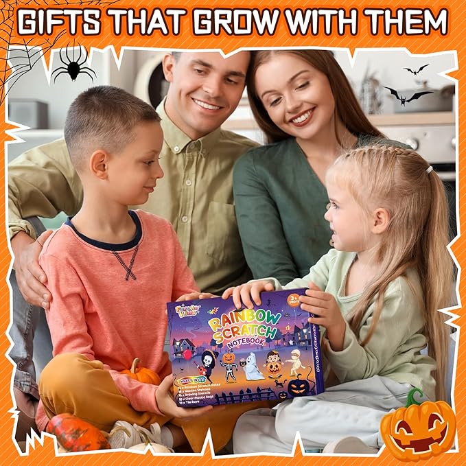Halloween Scratch Art Party Favors: 16 Pack Rainbow Scratch Notebook Paper Party Favors for Kids Halloween Goodie Bags Stuffers Girls Boys Art Craft Birthday Gifts for Students Classroom Crafts