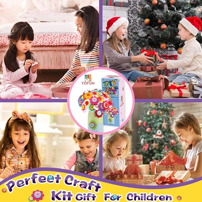 YOFUN Flower Craft Kit for Kids - Make Your Own Flower Bouquet with Buttons and Felt Flowers, Vase Art Toy & Craft Project for Children, DIY Activity Gift for Boys & Girls Age 4 5 6 7 8 9 Year Old