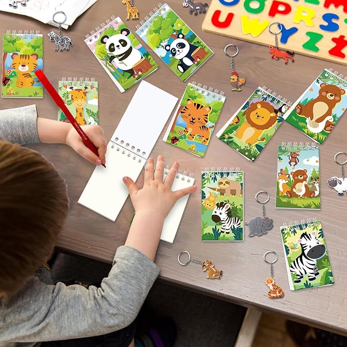 Wild Animals Party Favors, Jungle Safari Birthday Decorations, Animal Gifts Bags Keychain Mini Notepad Stickers Bracelets for Animal Party Supplies Kids Boys Girls