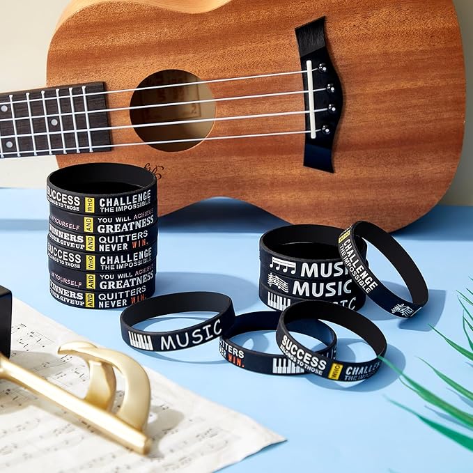 Deekin 90 Pcs Piano Notes Silicone Bracelets Music Inspirational Bracelets Piano Notes Theme Party Supplies Music Party Favors Music Gifts Piano Recital Gifts for Music Lover Musicians, 3 Styles