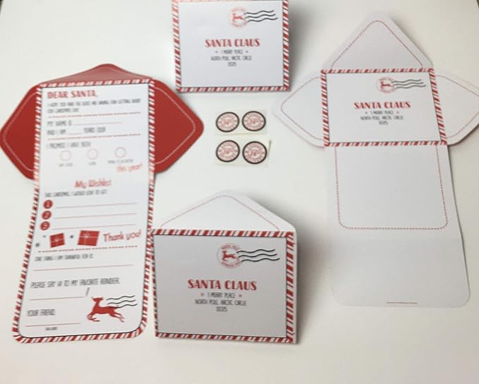 Official DIY Letters to Santa Kit Set of 4-Christmas Wish List-4 Fill in Cards with Sticker Seals