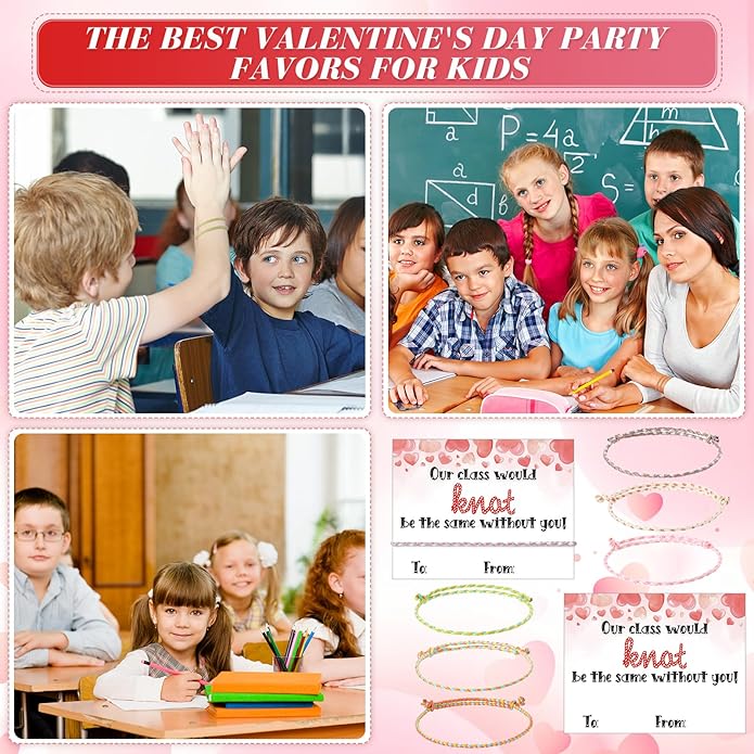 Riceshoot Valentine Gifts for Kids Classroom Neon Bracelets Rope Bracelets Valentine’s Day Gift Cards Our Class Will Knot Be The Same Without You Cards for Kids Classroom Exchange