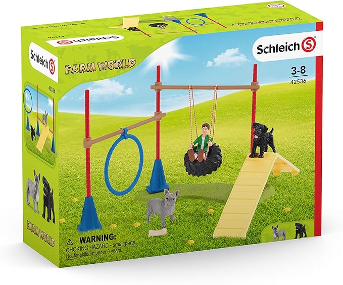 Schleich Farm World, Farm Toys for Girls and Boys Ages 3-8, 14-Piece Playset, Puppy Agility Training at the Dog Park