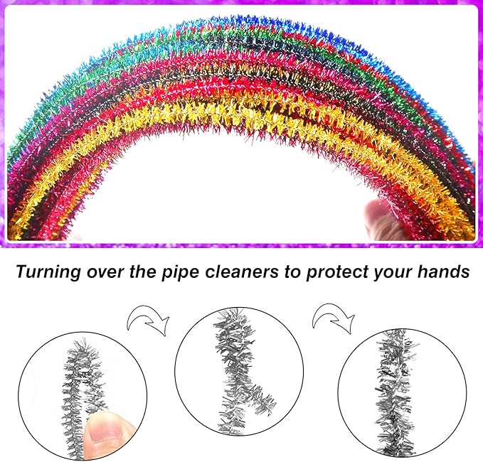 TOAOB 100pcs Glitter Pipe Cleaners 10 Colors Metallic Pipe Cleaners Craft Supplies 6mm x 12 Inch Chenille Stems Pipe Cleaners for Art DIY Crafts Decorations