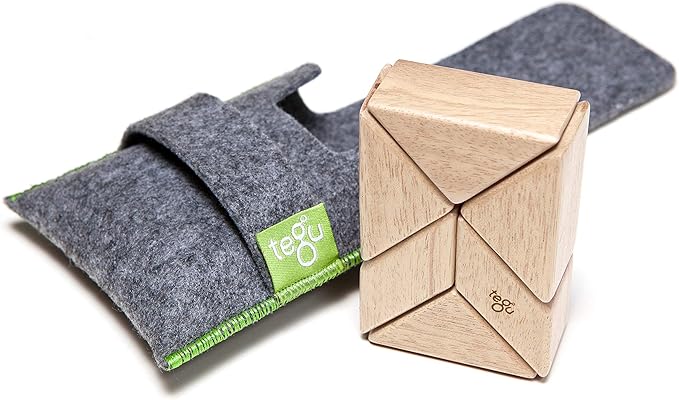6 Piece Tegu Pocket Pouch Prism Magnetic Wooden Block Set, Natural