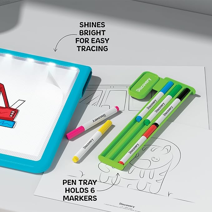 Discovery™ Glow Tracing Light-Up Art Tablet – Includes 10 Templates, 10 Blank Sheets, 6 Washable Markers| Writing Drawing Tablet for Kids| Craft Kit for Boys Girls| Doodle Board Drawing Pad Toy Gift
