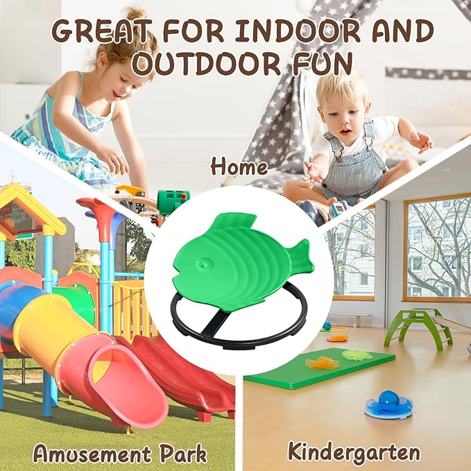 Sit and Spin Spinning Activity Toys for Toddlers with Arm Rest and Swivel, Wobble Chair - Sensory Spinning Seat for Kids, Training Body Coordination, Green