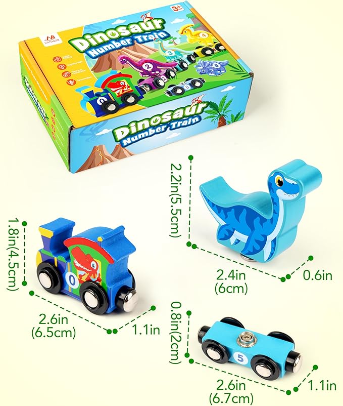 Vanmor Wooden Dinosaur Train Set for Toddlers - Magnetic Dinosaur Toys and Number Train, Perfect for Toddler Activities, Birthdays, and Educational Gifts for Boys Aged 3-5,Dinosaur Easter Gift