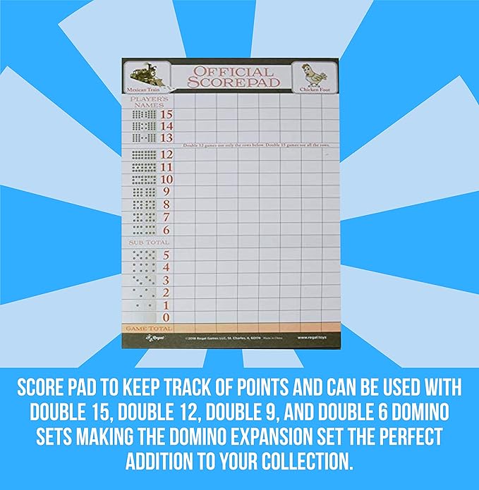 Regal Games Mexican Train Domino Expansion Set - 8 Metal Marker Trains with Unique Finishes - Replacement Wooden Hub - Scoresheet