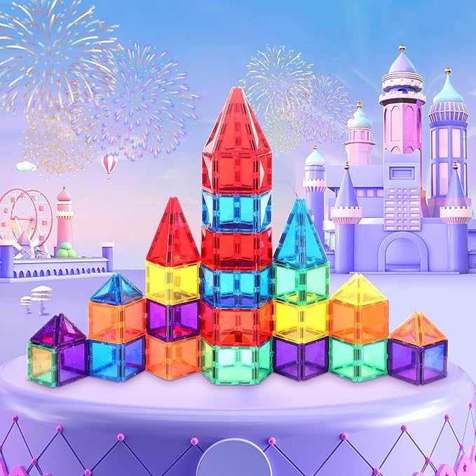 Magnetic Tiles Toys for 3 4 5 6 7 8 Year Old Boy Girls Kids Beginner Set,Magnetic Building Blocks Learning Toys for Toddlers Age 2-4 3-5 4-5 5-6 6-8 Birthday Christmas Ideas (30PCS Colourful)