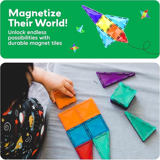 PicassoTiles 100 Pieces Magnetic Tiles Building Blocks Mini Size Diamond Series Magnet Toys Travel Size On-The-Go Construction Sensory Toys Gifts Educational Set STEM Learning Kit Playset PTM100