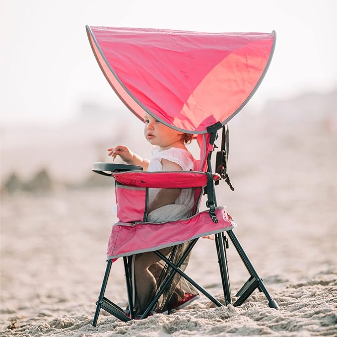 Baby Delight Go with Me Venture Portable Chair | Indoor and Outdoor | Sun Canopy | 3 Child Growth Stages | Pink