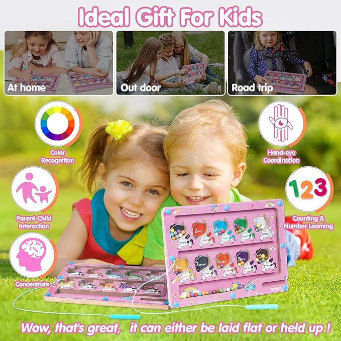 Magnetic Color and Number Maze, Montessori Toys for 3+ Year Old, Wooden Puzzles Activity Board, Learning Educational Fine Motor Skills Travel Toys, for Kids Boy Girl