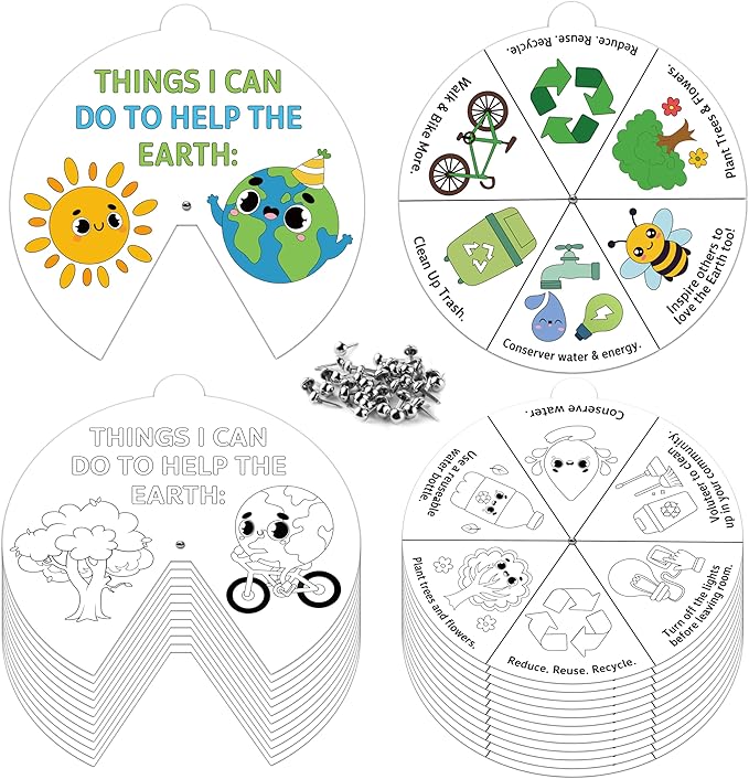 COcnny Earth Day Coloring Craft- 24 Sets Color Your Own Globe Art Craft DIY Wheel Cards for Kids, Save The Earth Eco Natural Spining Paper Craft Art for Sunday School Home Class Preschool Activities