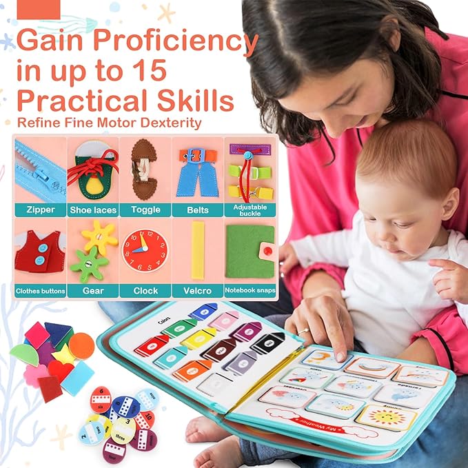 Toddler Busy Board Montessori Toys for Toddlers 1-3 Year Old Educational Activity Book Board Sensory Travel Toys Ages 2-4 Preschool Learning Fine Motor Skills Toy Quiet Book Gift for Kids