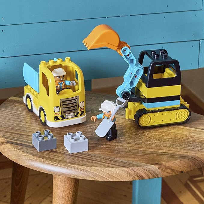 LEGO DUPLO Town Truck & Tracked Excavator Construction Vehicle 10931 Toy for Toddlers 2-4 Years Old Girls & Boys, Fine Motor Skills Development and Learning Toy
