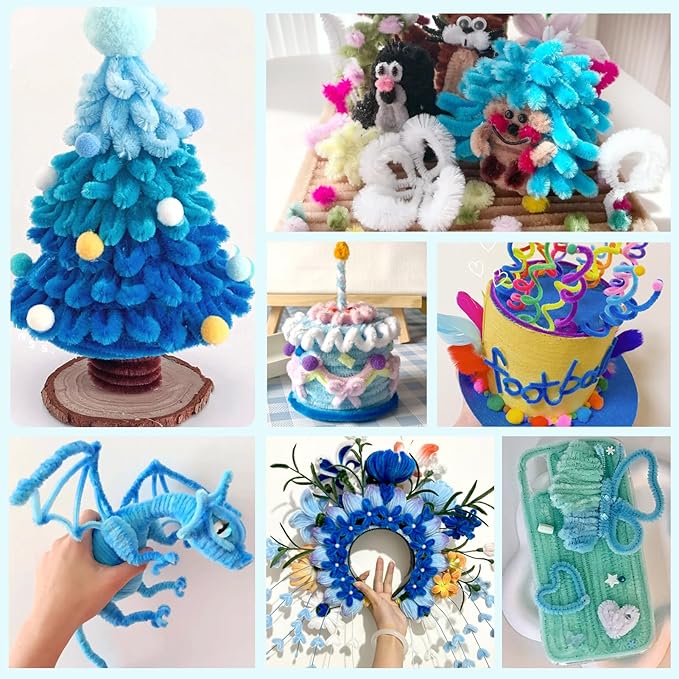 TOAOB 100pcs Pipe Cleaners Light Blue Pipe Cleaners Chenille Stems 6mm x 12 Inch Fuzzy Sticks Crafts Supplies for DIY Art Crafts Decorations