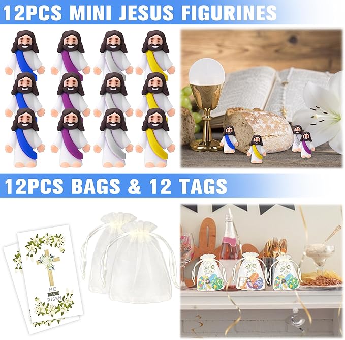 Tazimi 122 PCS Christian Bible Party Favors Jesus Party Favors Cross Goodie Bags with Stickers Rubber Bracelets Button Pins and Bags for Christian Party Supplies Decorations
