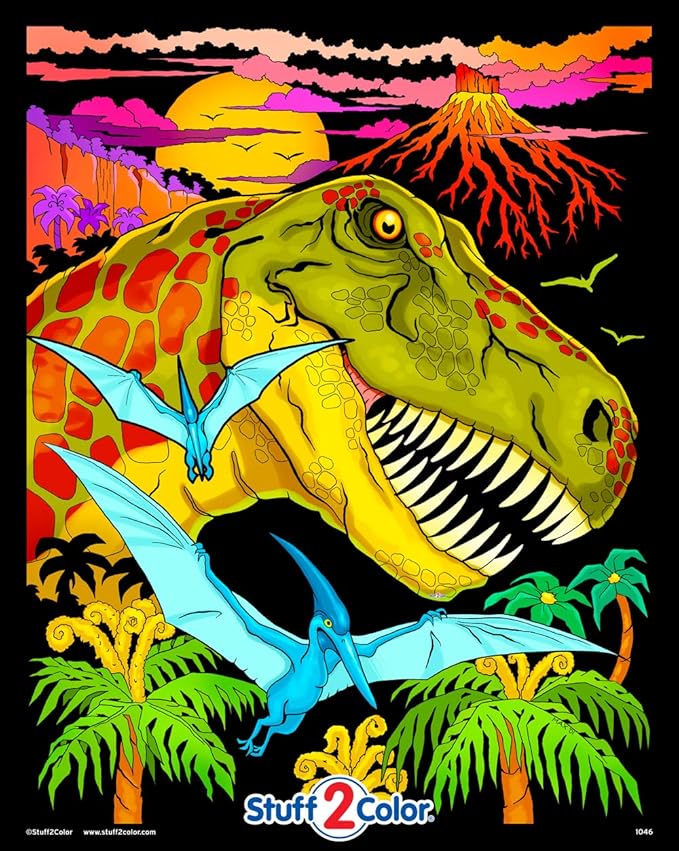 T-Rex Dinosaur Jungle - Fuzzy Coloring Poster for Kids - Great Quiet Time Arts and Crafts Activity