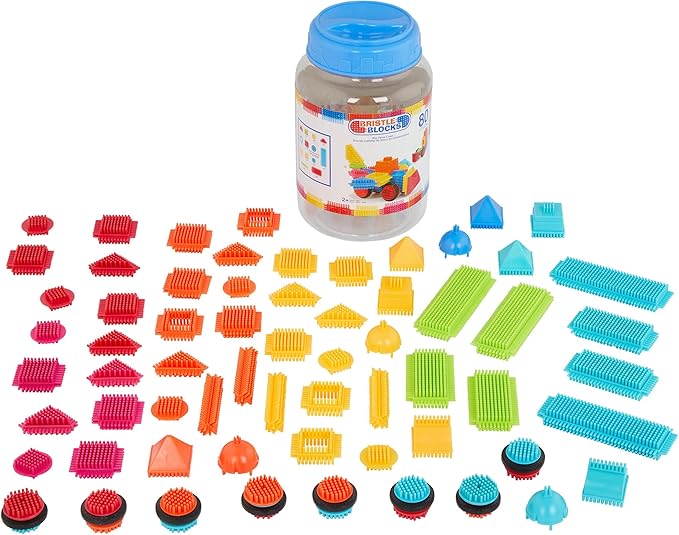 Battat- Bristle Blocks- STEM Interlocking Building Blocks- 80 pc Playset- Reusable Storage Bucket- Developmental Toys for Toddlers & Kids- Big Value Case- 2 Years +
