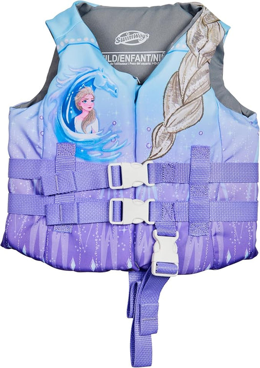 SwimWays Disney Princess Swim Trainer Life Jacket, US Coast Guard Approved Life Vest Kids Swim Vest, Pool Floats & Life Jackets for Kids 33-55 lbs, Elsa