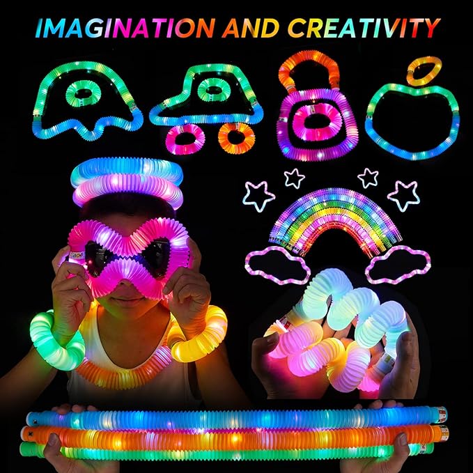 24 PCS LED Pop Tubes, Light Up Glow Tubes Glow in the Dark Party Supplies, Glow Sticks Sensory Toys Birthday Glow Party Favors for kids, Light Up Toys(24 PCS)