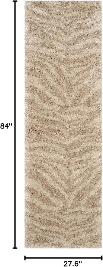SAFAVIEH Portofino Shag Collection Runner Rug - 2'3" x 7', Ivory & Beige, Zebra Abstract Design, Non-Shedding & Easy Care, 2-inch Thick Ideal for High Traffic Areas in Living Room, Bedroom (PTS215B)