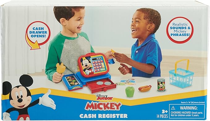 Disney Junior Mickey Mouse Realistic Sounds Toy Cash Register with Pretend Play Money, 14-pieces, Kids Toys for Ages 3 Up, Amazon Exclusive by Just Play