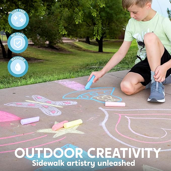 JOYIN 60 PCS Sidewalk Chalk Set (10 colors), Non-Toxic Washable Outdoor Jumbo Chalk Set for Painting on Chalkboard, Art Play and Playground Toy