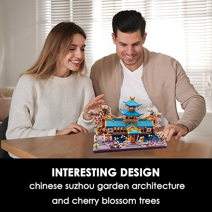 Micro Building Blocks Set,Chinese Suzhou Garden Architecture and Cherry Blossom Bonsai Tree Building Toys for Adults,Japanese Sakura House Model,Creative Mini Bricks Gift for Kids 14+,2350 pcs