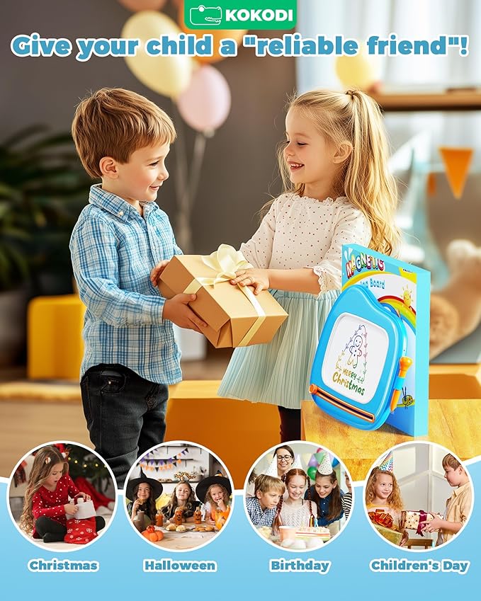 KOKODI Toddler Magnetic Drawing Board with Sturdy Legs, Large Colorful Mess Free Sketch Scribble Doodle Pad, Easter Birthday Gifts Toys for Boys Kids Preschooler Age 18 Month to 1 2 3 Years Old