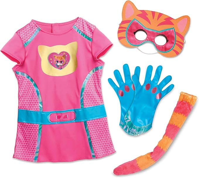 Disney Junior SuperKitties Ginny Dress Up Costume Set, 5-Piece Superhero Role Play Outfit with Mask, Gloves & Tail, Size 4–6X, Kids Ages 3 and Up by Just Play, Kids Toys for Ages 3 Up by Just Play