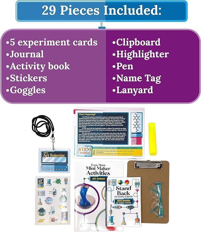 Carson Dellosa Grades 2-5 Mini Maker Science Kits: Art Science, Journal, Activity Book, Experiment Cards, Stickers, Goggles, Name Tag for STEM Activities, Classroom or Homeschool Curriculum (29 pc)
