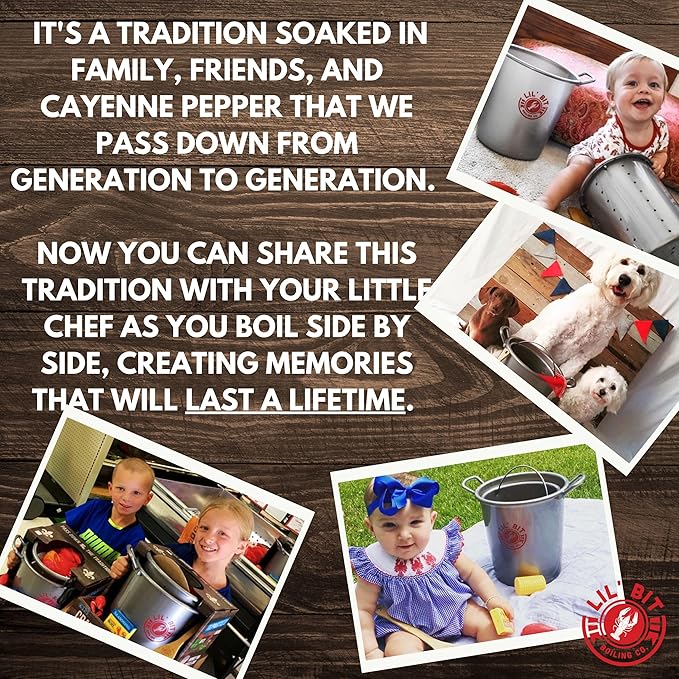 Lil' Bit Boiling Co. Kids Louisiana Crawfish Boil Playset - Toy Food Kitchen Set for Children with Pot, Strainer, Wooden Paddle and Accessories