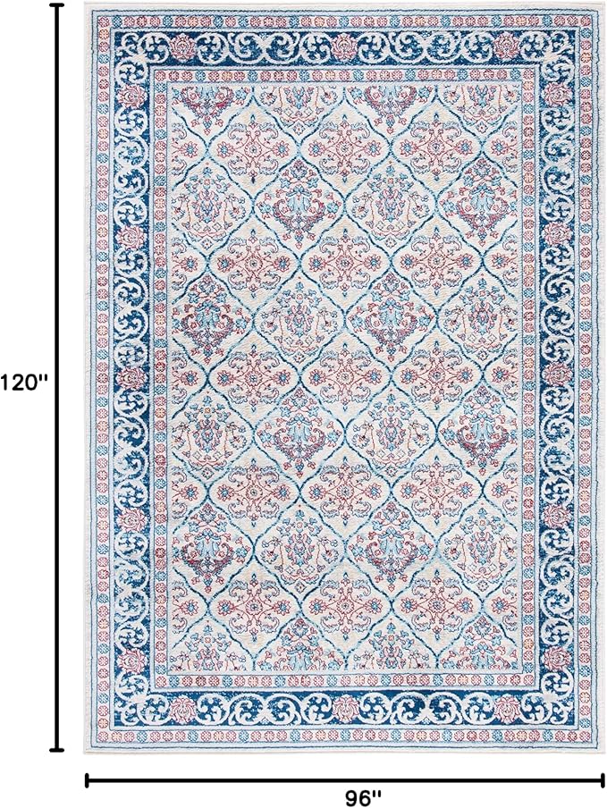 SAFAVIEH Brentwood Collection 8' x 10' Beige / Navy BNT870B Oriental Damask Trellis Non-Shedding Living Room Bedroom Dining Home Office Area Rug