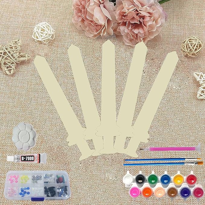 Wooden Toy Sword 5 Sets/DIY Wooden Art Craft for Kid Painted Imitation Diamond Kit - Handmade DIY- Paint-Paste Diamond Wooden Toy Sword, Blank Wooden Sword Make Your own Sword