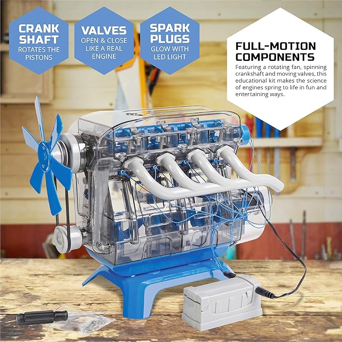 Discovery #MINDBLOWN Model Engine Building Kit, DIY 4-Cylinder Combustion Engine, Working Pistons Fan Valves Belts LED Lights, STEM Mechanic Engineering Construction Experiment Set, Kids & Adults Gift