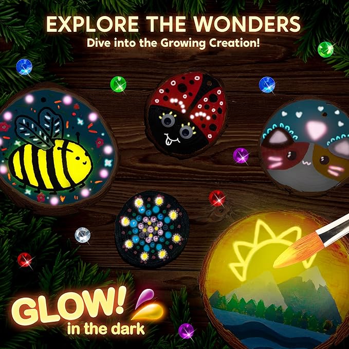 Klever Kits Wooden Painting Craft Kit-Glow in The Dark- Arts and Crafts for Kids Ages 6-12 Wood Slices with Art Activitiy Supplies, Wood Crafts for Boys Girls Party Gift Christmas Tree Ornaments