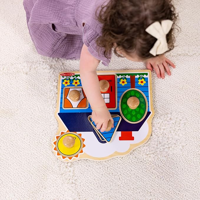 Melissa & Doug First Shapes Jumbo Knob Wooden Puzzle - Wooden Peg Chunky Baby Puzzle, Preschool Learning Shapes Knob Puzzle Board For Toddlers Ages 1+